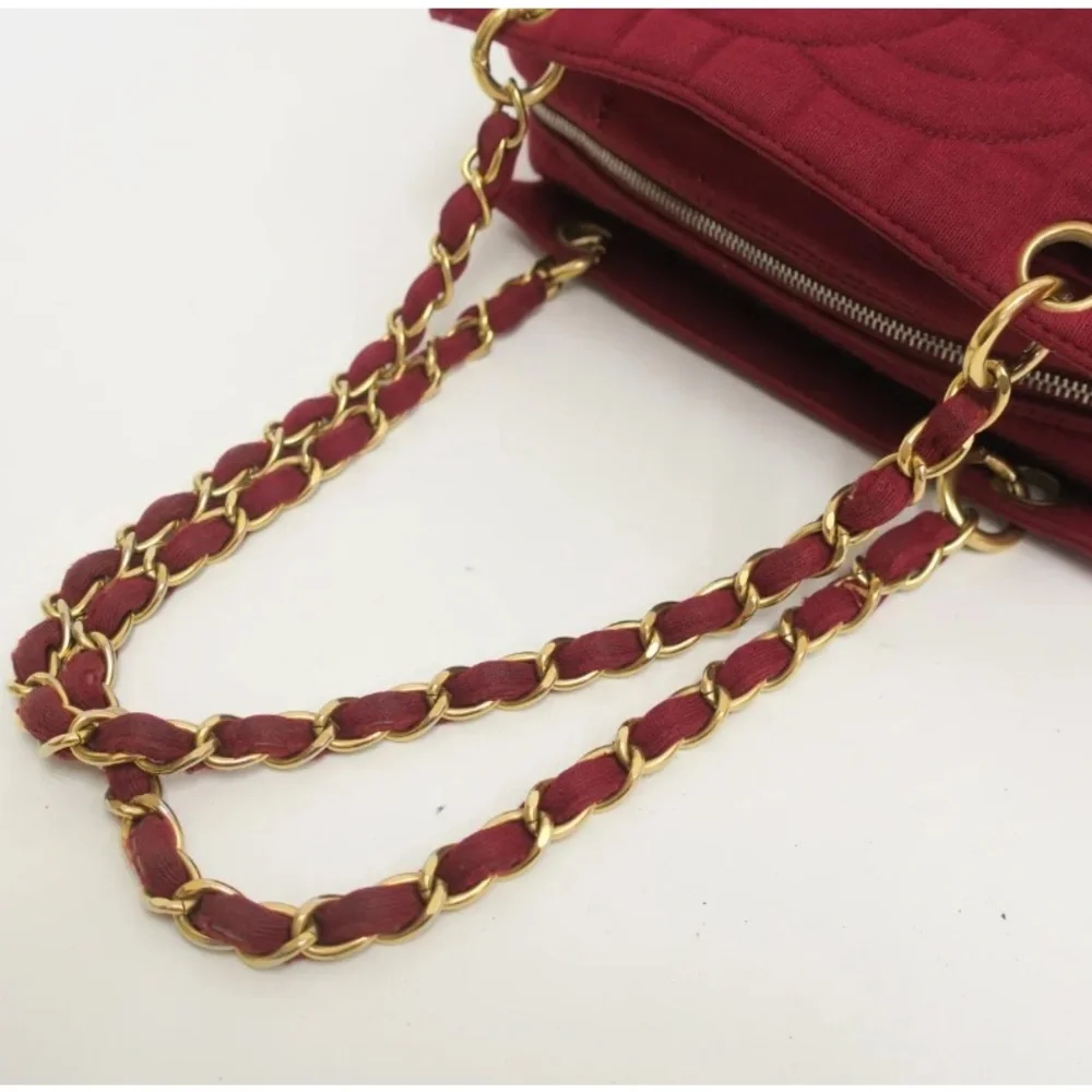 SOLD❤️ CHANEL Chocolate Bar CC Red Canvas Double Chain Shoulder Crossbody Bag - Picture 6 of 16
